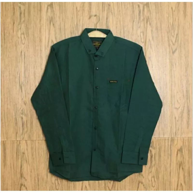 Kemeja | Hem Polos Pria formal Kasual warna hijau Botol Lengan Panjang