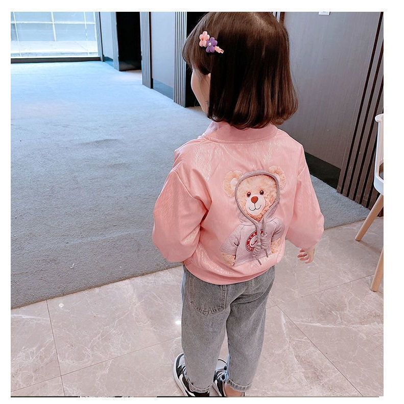 Jacket Anak Perempuan Motif Beruang Tali Pita Belakang