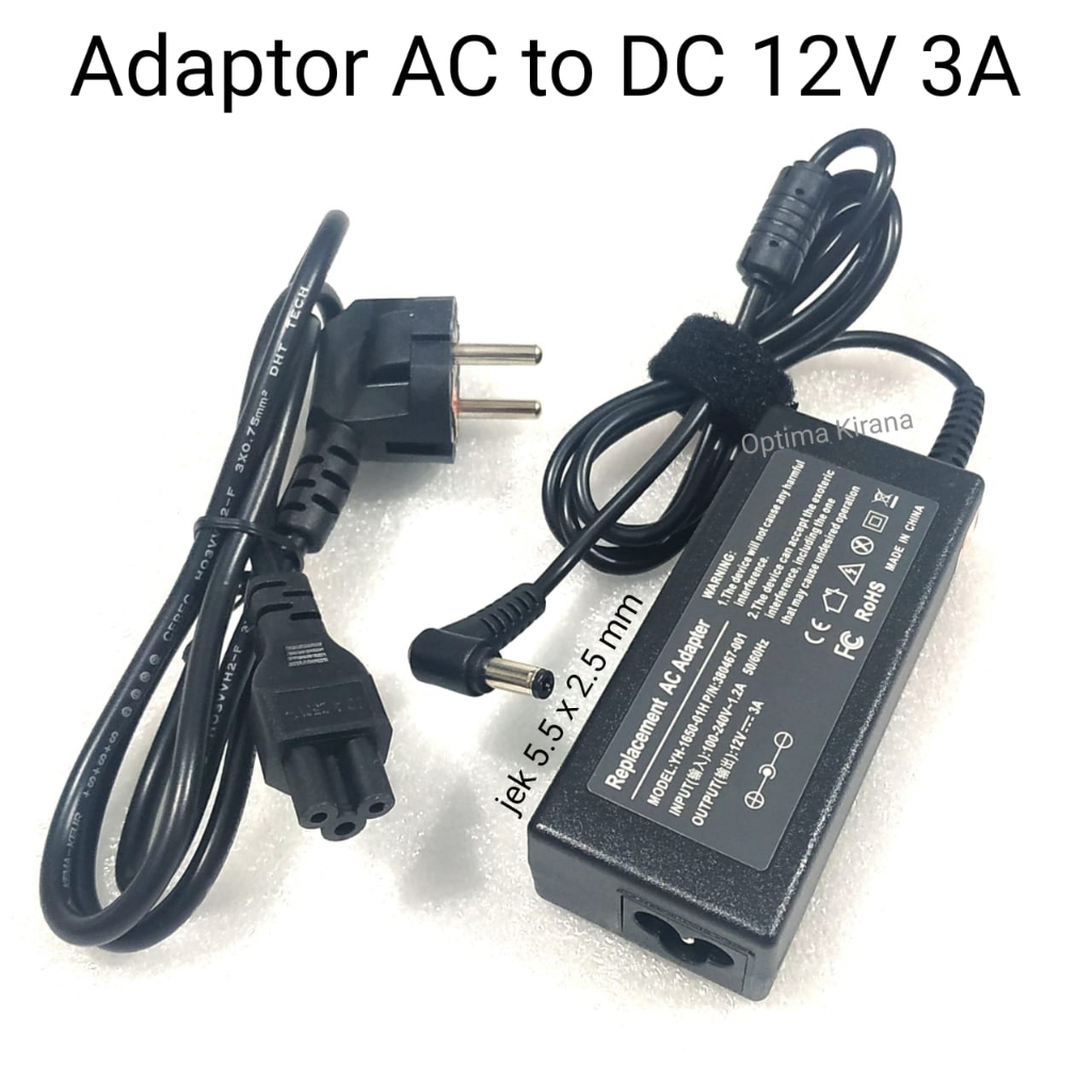 ADAPTER AC ADAPTOR to DC 12V 3A PLUG 5.5 x 2.5 mm 36W POWER SUPPLY