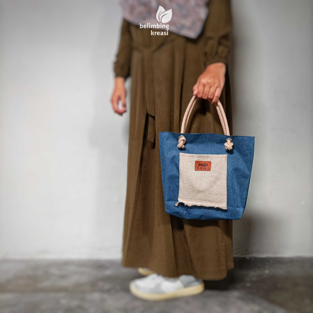 Tas jinjing wanita resleting furing bahan denim kain tebal Handbag perempuan untuk make up mukena al