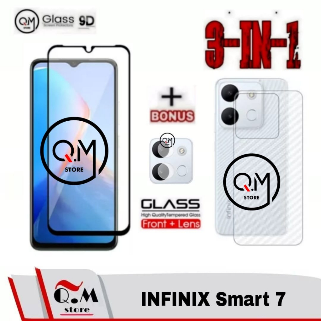 Paket 3in1 Tempered Glass Infinix Smart 7 Anti Gores Pelindung Layar