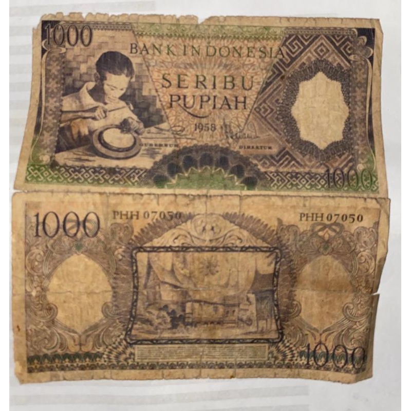 uang 1000 rupiah tahun 1958 hijau