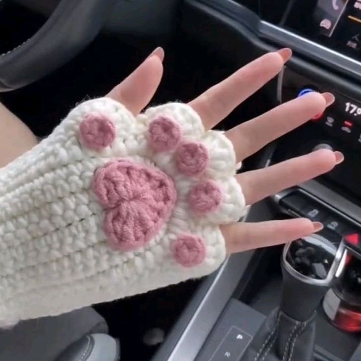 Cat Paw Crochet Fingerless Gloves