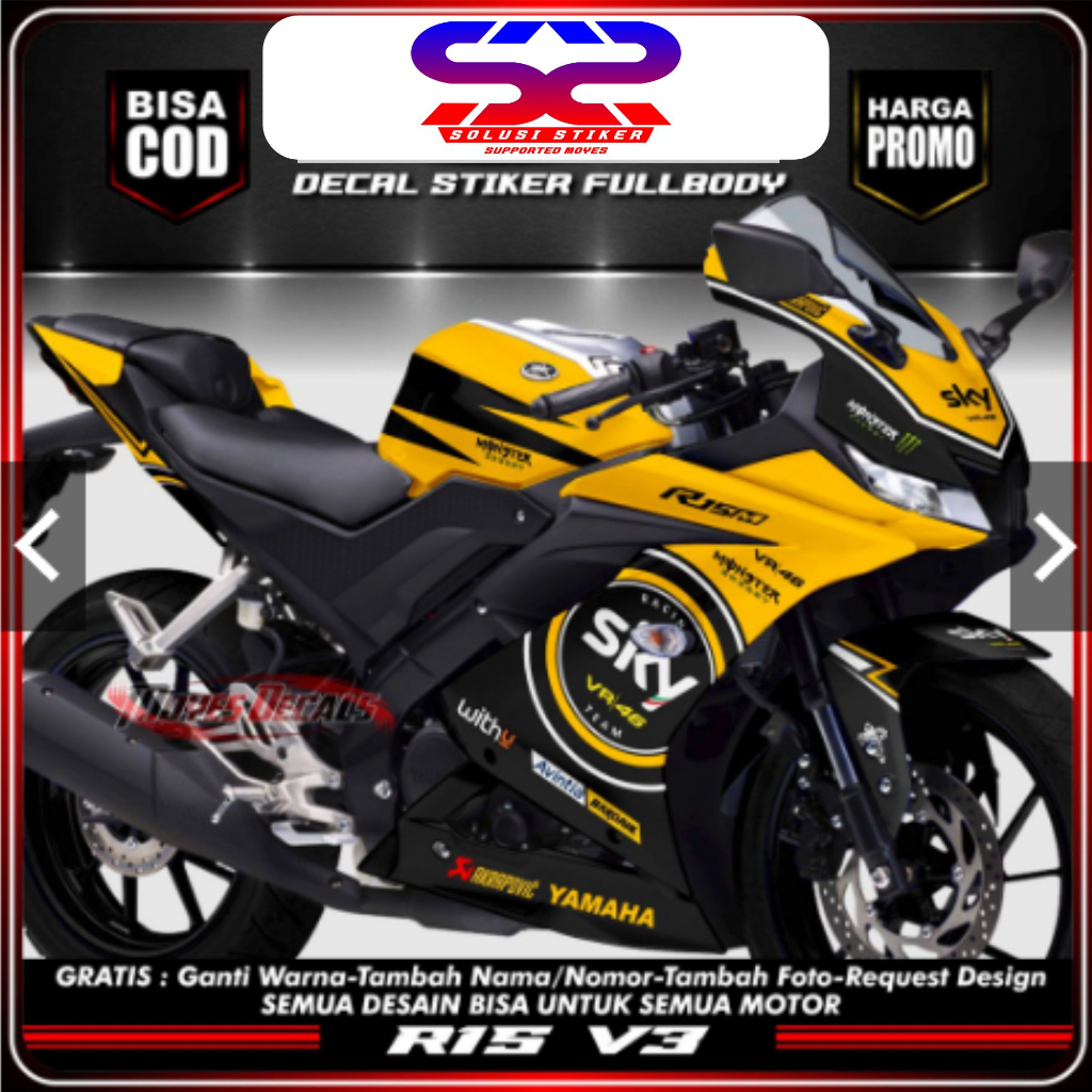 Stiker Decal R15 V3 Variasi Decal R15 V3 MotifWarna Kuning FullBody Stiker Variasi Motor