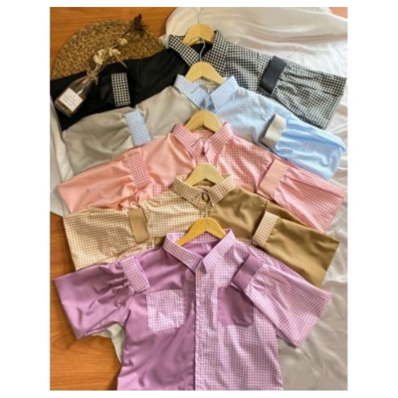| Outfit By Dhiandra | KEMEJA OLIVE - KEMEJA TWO TONE - KEMEJA TWO TONE WANITA - KEMEJA CROP - KEMEJ