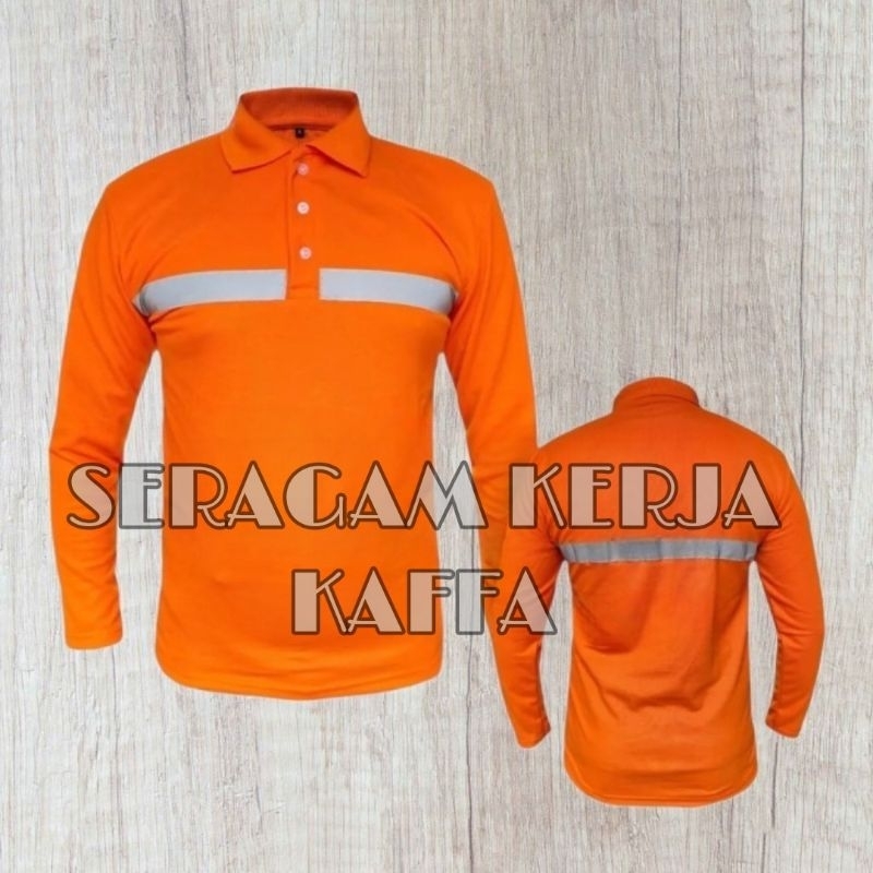 Kaos POLO kerah panjang safety baju bengkel kaos perusahaan Orange Kaos Polo safety Model terbaru