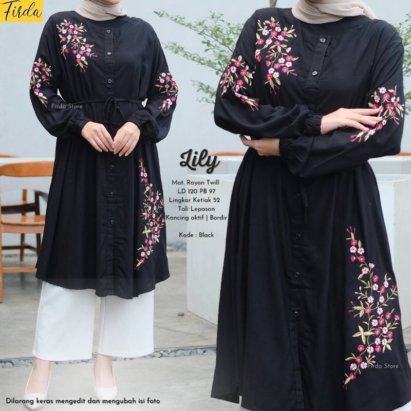 Lolita tunik tunic atasan wolpeach wanita hijab murah polos bordir tali ori solo hitam putih import 