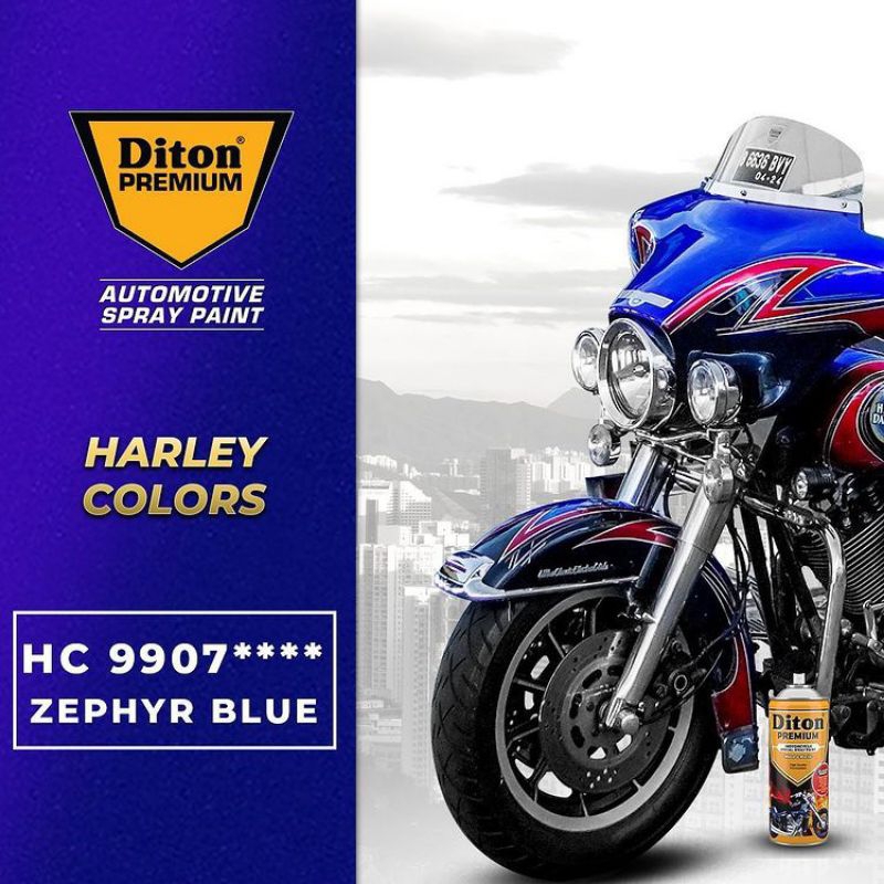 DITON PREMIUM  HC 9907 ZEPHYR BLUE CAT SEMPROT SPRAY PAINT WARNA HARLEY MOTOR HC9907 tahan bensin