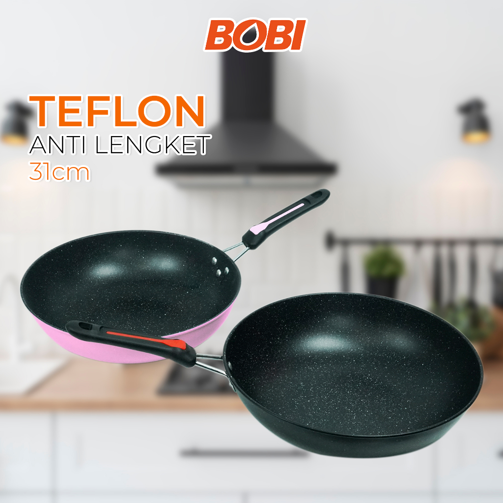 Teflon Panci Penggorengan 31 cm // Wajan Penggorengan Anti lengket Wok Pan // Teflon Praktis Bobi - Warna Random