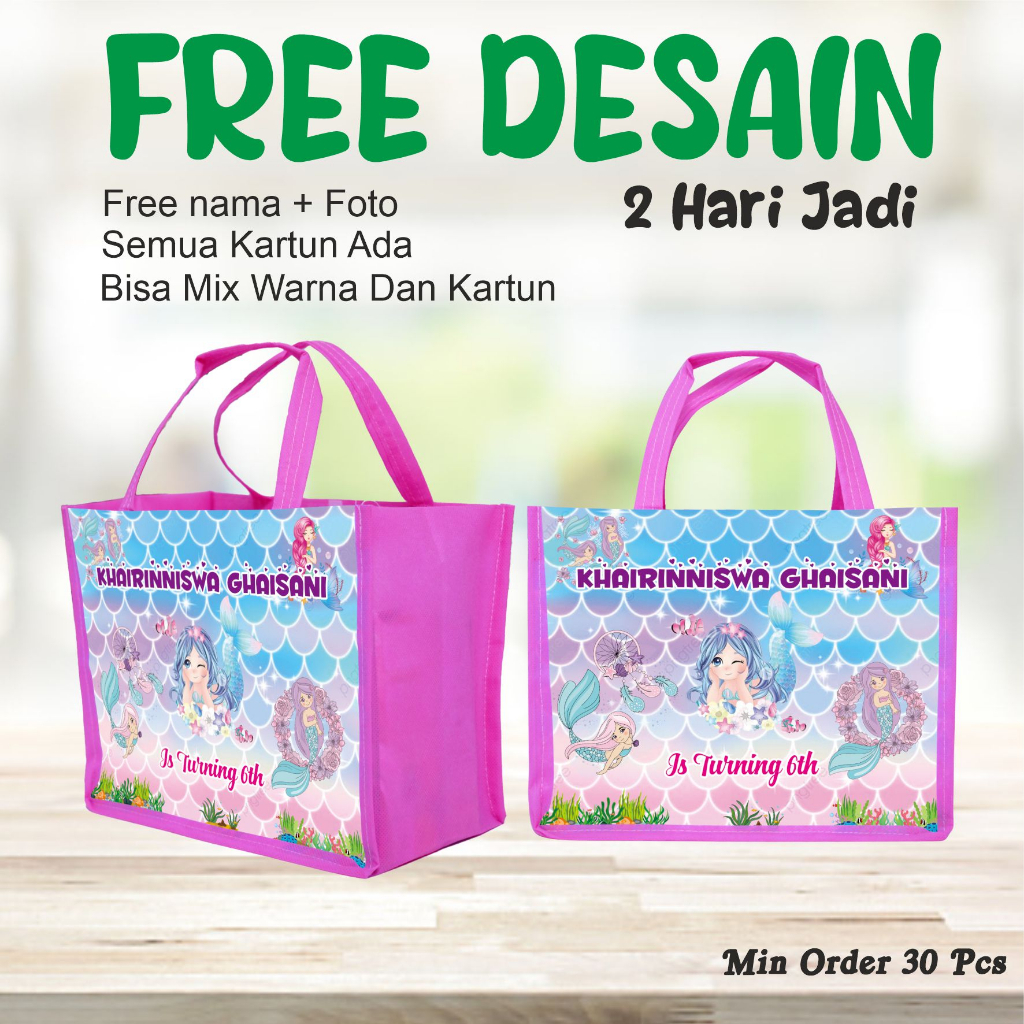 

TAS JINJING MERMAID/GOODIE BAG COSTUM/TAS ULANG TAHUN/TAS ULANG TAHUN/GAMBAR FREE DESAIN