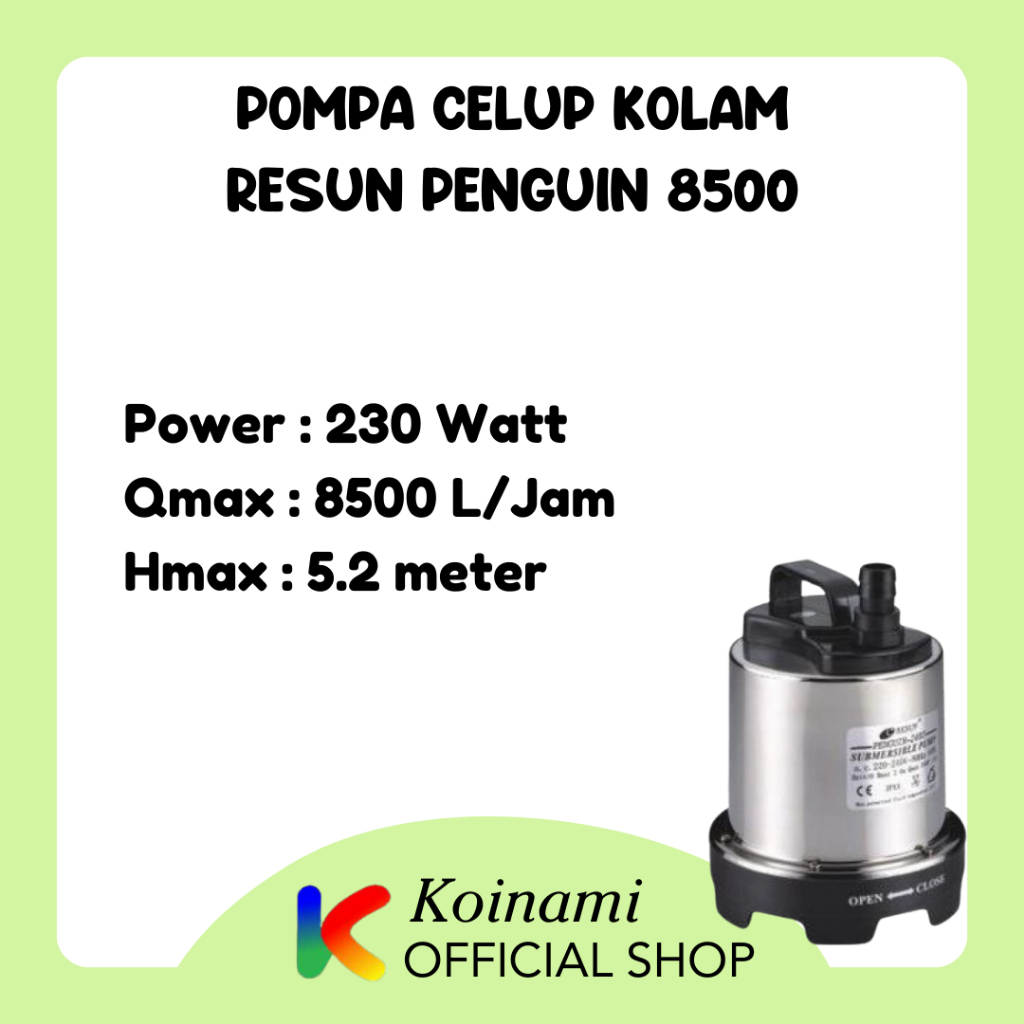 RESUN PENGUIN 8500 / pompa celup kolam ikan koi filter air / 8500 liter 5.2 meter 230watt