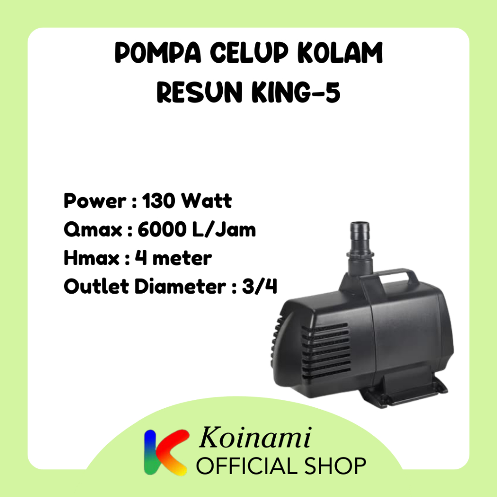 RESUN KING-5 / pompa celup / kolam ikan koi / sirkulasi / 130 watt / 6000 liter 4 meter / pump