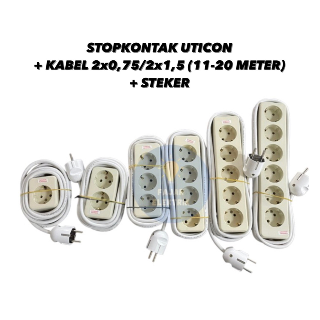 STOPKONTAK UTICON 1 2 3 4 5 6 LUBANG + KABEL 2X0,75 SNI 11 12 13 14 15 16 17 18 19 20 METER +STEKER