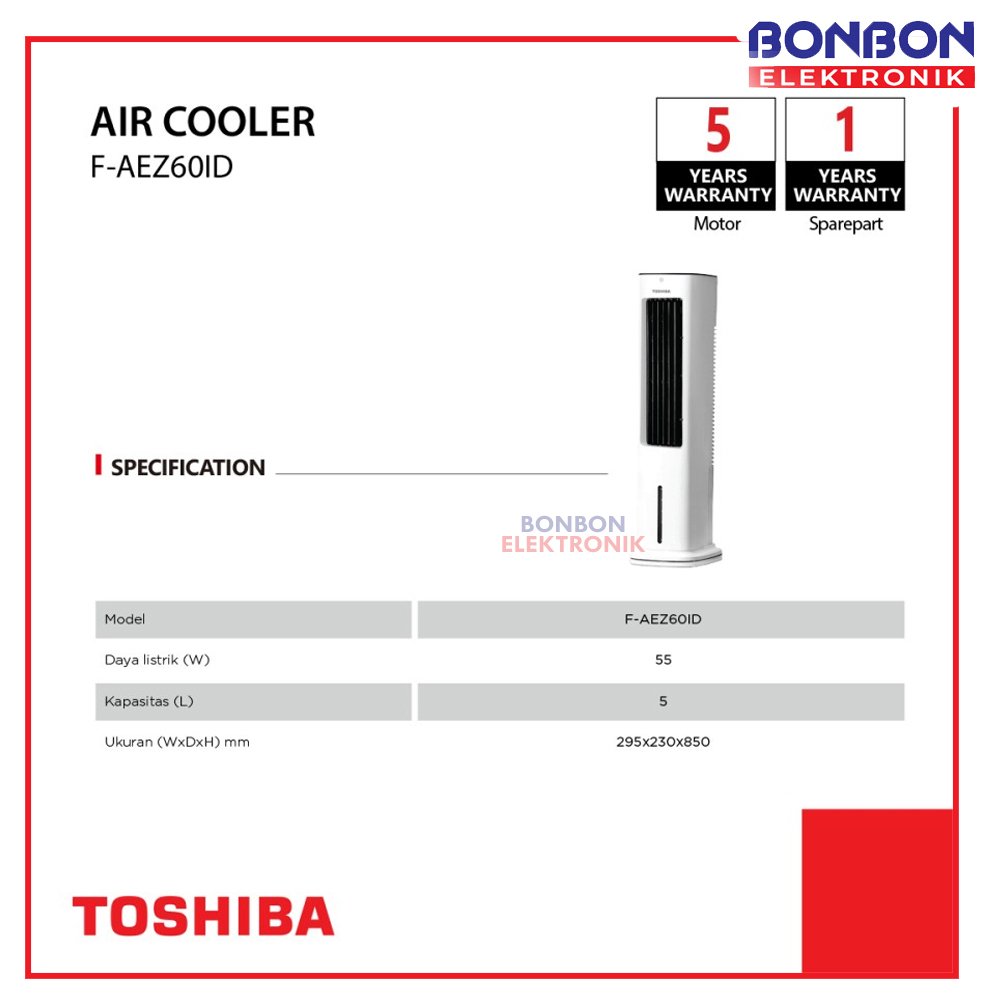 Toshiba Air Cooler 5 Liter F-AEZ60ID Humid Cool Airdynamic 15m² 55W