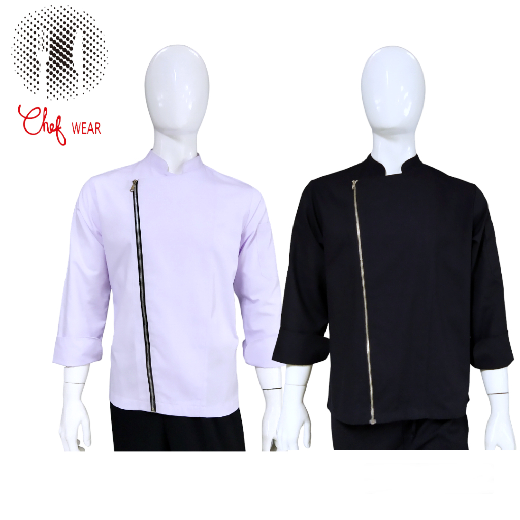 Chef Wear Baju Koki Lengan 3/4 SLETING/ ZIPPER (DRILL)