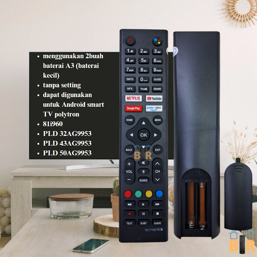 Remot Remote TV Polytron LED LCD 103tv Android mola prime netflix Smart TV tanpa setting