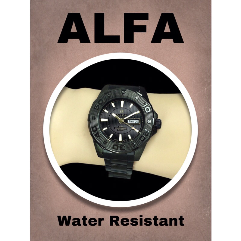 Alfa Jam Tangan Pria Tanggal Hari Rantai Stainless Steel Tahan Air 3837 Original