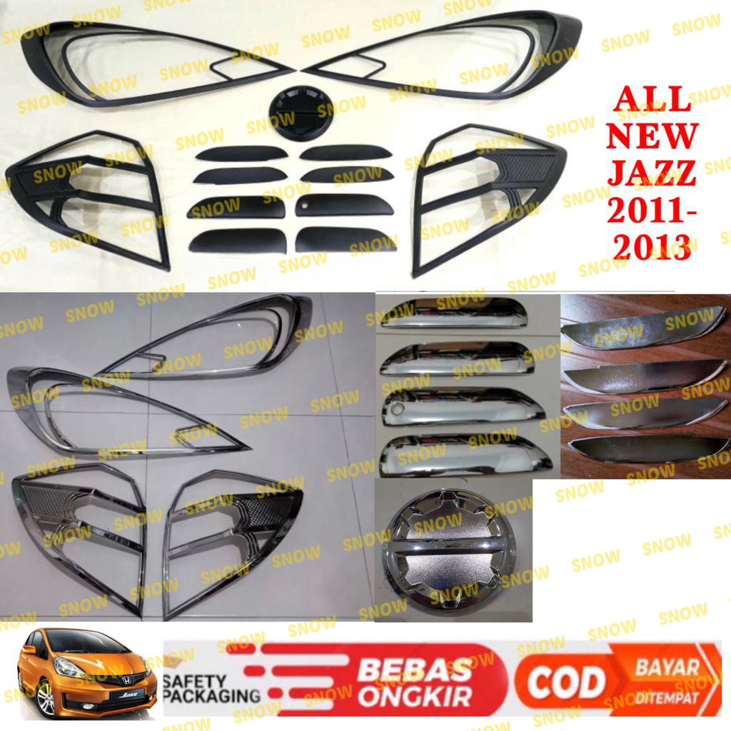 Paket Garnish Lampu Depan Belakang Outer Handle Tank Cover All New Jazz 2011 2013 Hitam Chrome