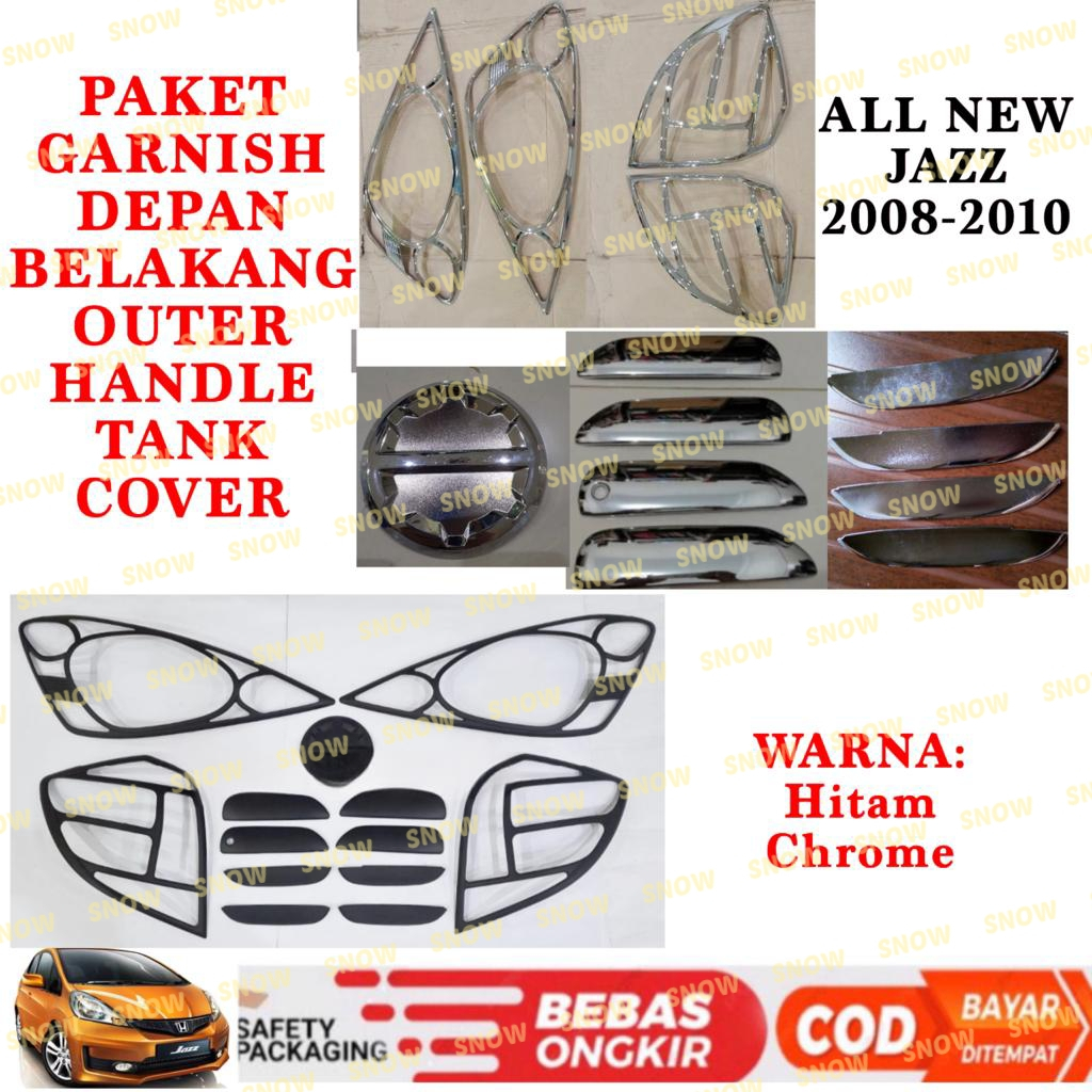 Paket Garnish Lampu Depan Belakang Outer Handle Tank Cover All New Jazz 2008 2010 Hitam Chrome