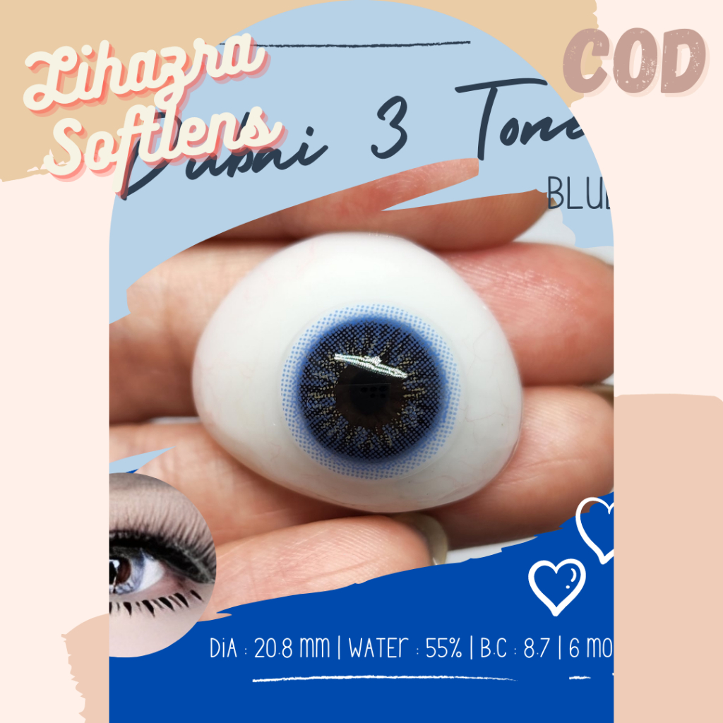 Lihazra Softlens Dubai 3tone Gray Brown Black Blue Green 20.8mm Minus 0-15 Contact Lens Import Korea