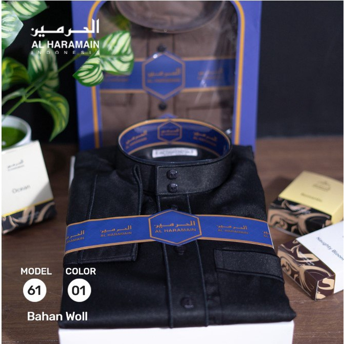 Jubah Gamis Al Haramain Woll Hitam Premium Model 61 Non manset