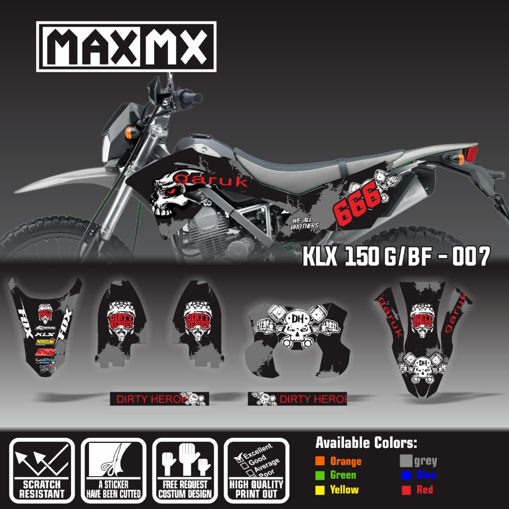 decal decal stiker klx 150 bf dekal stiker variasi striping custom fullbody motif hitam tengkorak