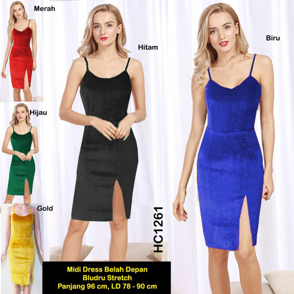 HC1262 Midi Dress Bludru/ Velvet Belah Depan Stretch / Midi seksi / Sexy Midi / MidiDress / Gaun Pesta