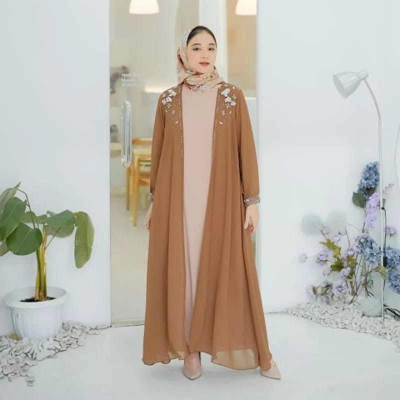 Gamis Abaya Terbaru 2023 Elina Maxy Gaun Pesta Baju Muslim Wanita Gamis Outer Dress Kondangan Gamis Dewasa Kekinian