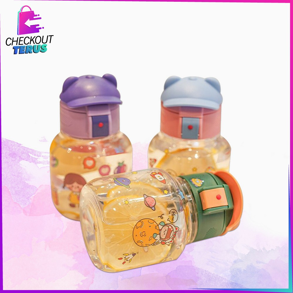 CT C827 Botol Minum Anak Karakter Motif Topi 580ML dengan Sedotan Food Grade Tempat Minum Lucu dengan Pegangan Silikon Portable