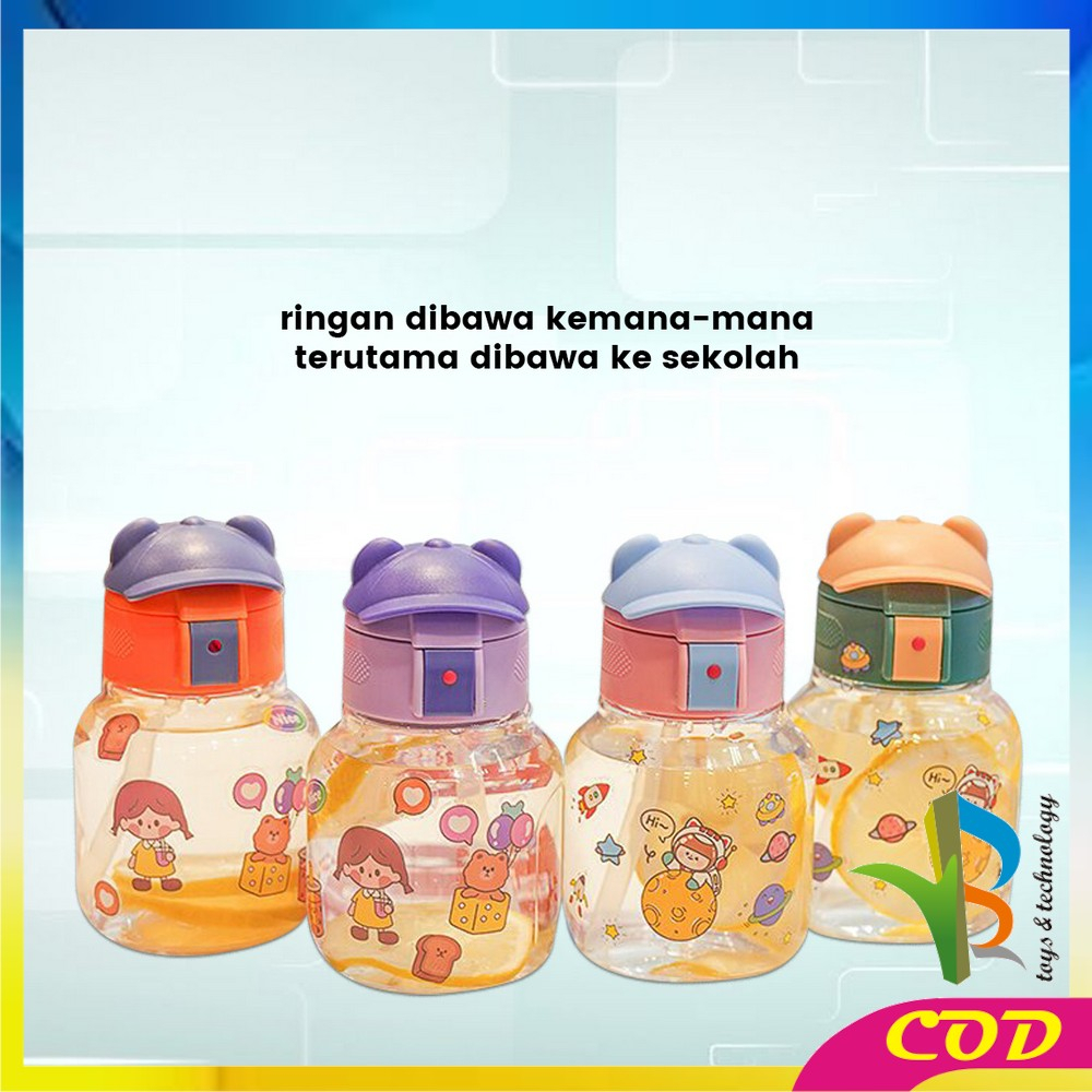 RB-C827 Botol Minum Anak Karakter BPA FREE Motif Topi 580ML dengan Sedotan / Tempat Minum Lucu dengan Pegangan Silikon Anak Tumbler Portable Food Grade