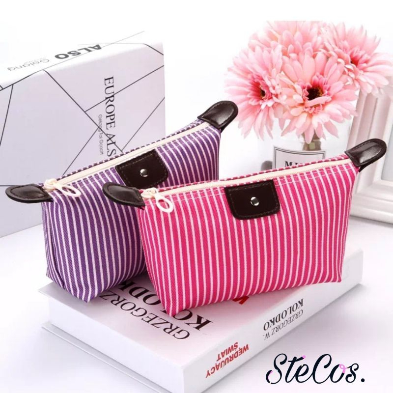 Travel Pouch Make Up Motif Garis / Cosmetic Pouch