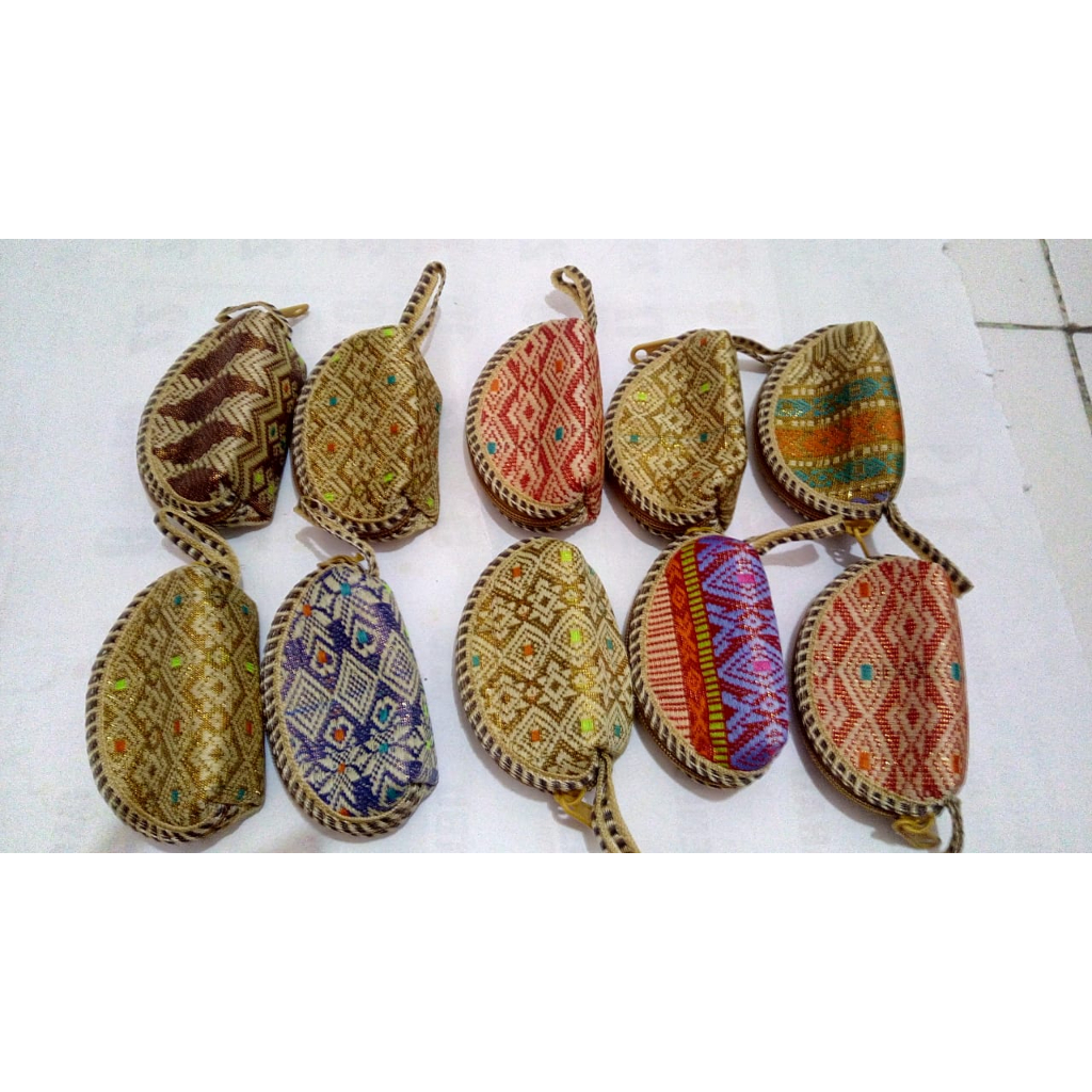 Souvernir Dompet Mini Kain Tenun Dompet Koin Kain Songket Pouch Mini Dompet Wanita Variasi Kain Tenu