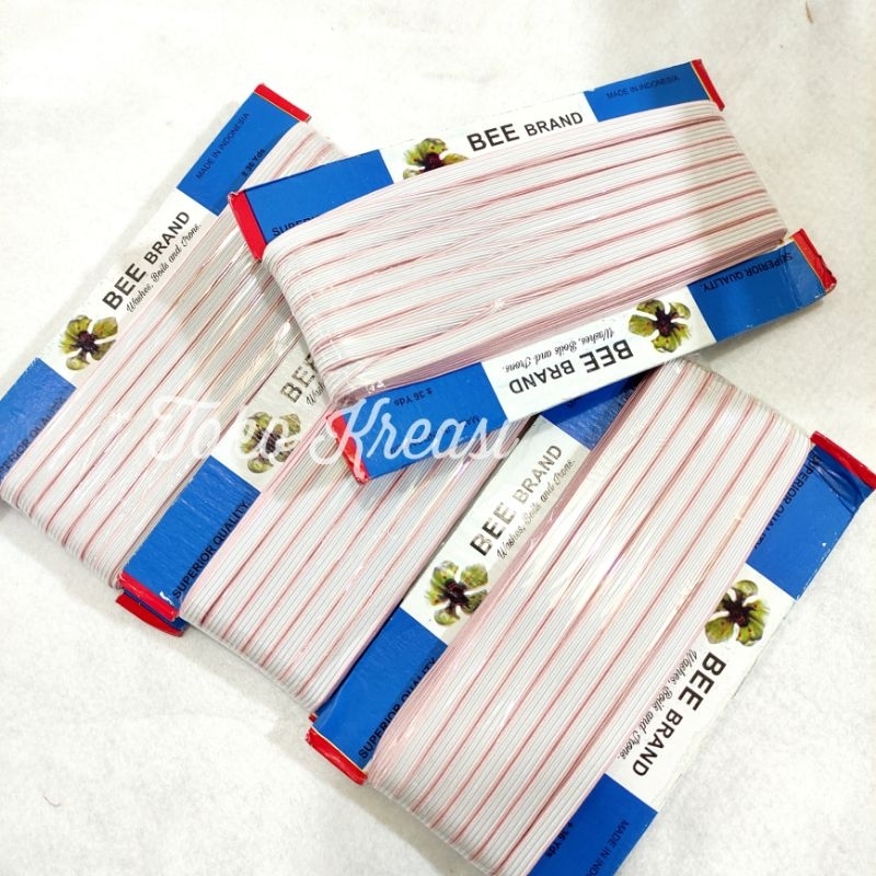 (Per Pack) Karet Celana Elastis Putih merk Bee brand 0.8 cm 36 yard