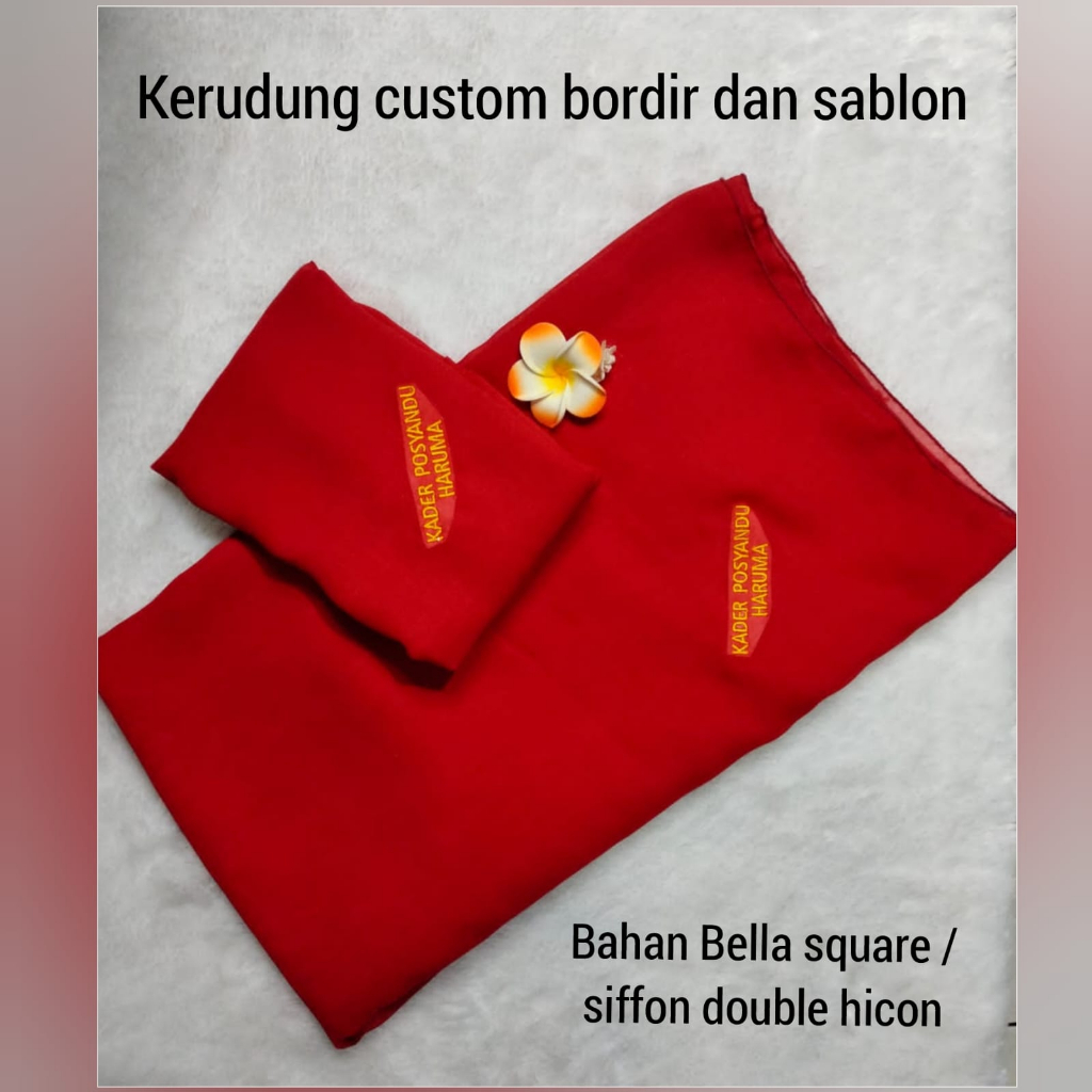 Jilbab/Kerudung Siffon Double Hicon CUstom Bordir dan Sablon