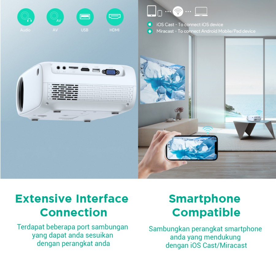 Projector LCD RD-860 Full HD 1080P Wi-Fi with Support Smartphone garansi resmi