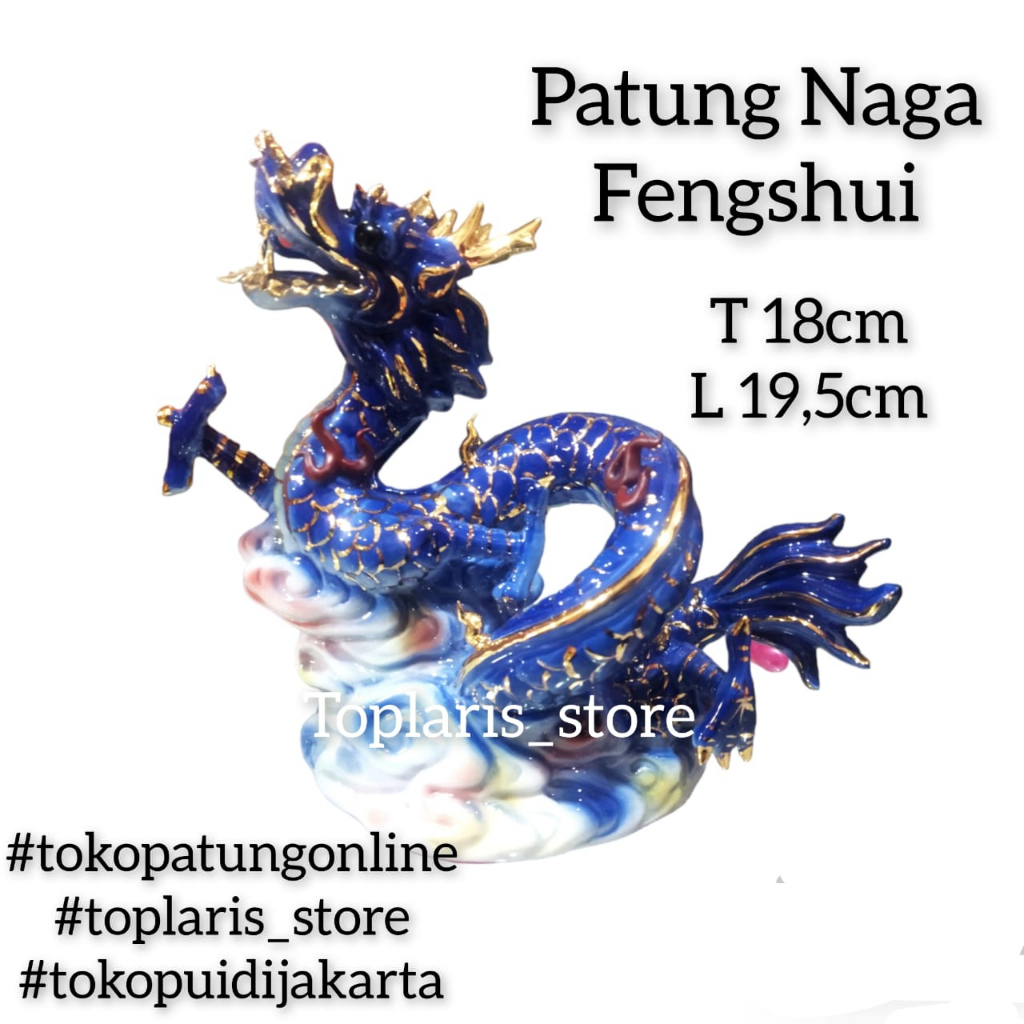 Patung Naga Keramik Fengshui Biru T7 TPO