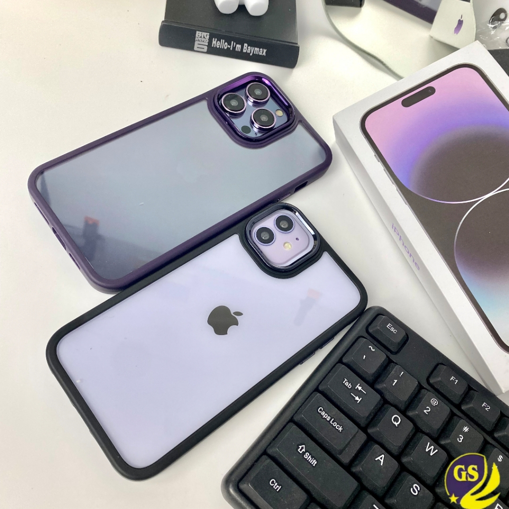 ACRYLIC CASE DEEP PURPLE AND BLACK PLATING CAMERA RING CHROME ACRYLIC iPhone 7 8 SE 7+ 8+ X XS XR XS MAX iPhone 11 12 13 PRO MAX iPhone 14 14 PRO14 PLUS 14 PRO MAX