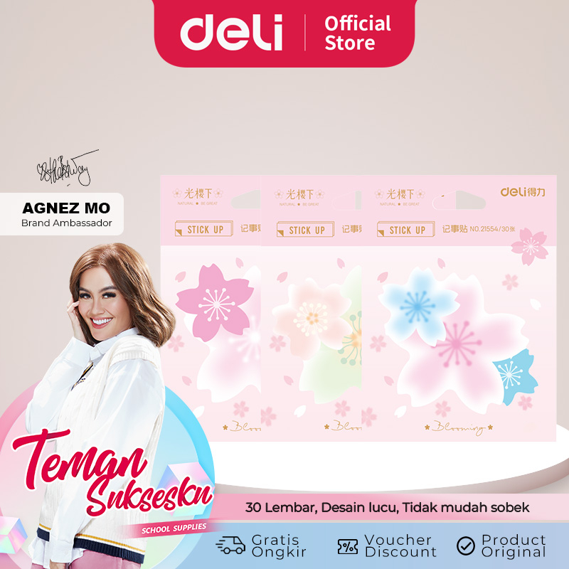 Deli Sticky Notes / Memo Pad Lucu Bunga Sakura 80 GSM 30 Lembar Anti Air 21554