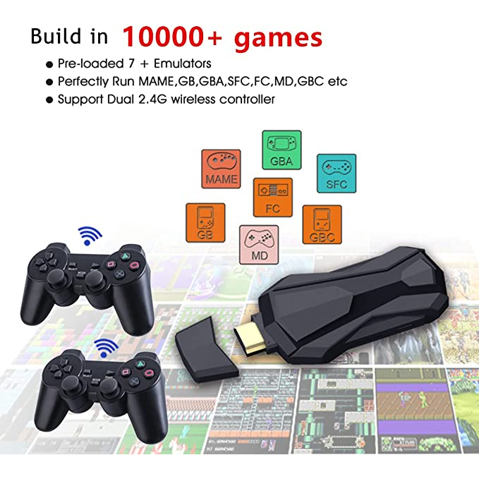 video game stick 4K HD Game Stick Mini Console Box Retro TV Video Game Wireless Gamepad - M8-64G