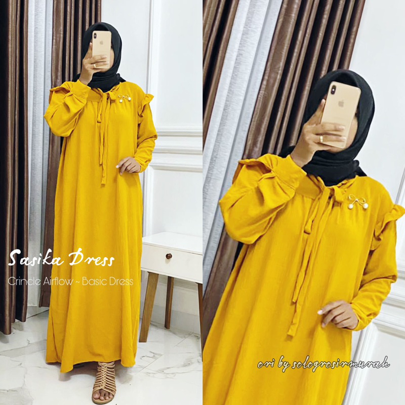 Sasika Dress Jumbo Ld120cm Muat BB90kg/ Gamis Jumbo Tali Rempel / Gamis Simple Premium Crincle