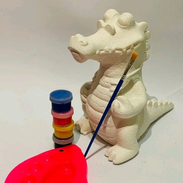 Celengan buaya paket mewarnai/hadiah ulang tahun ( Souvenir )/mainan anak/gypsum(semen putih )