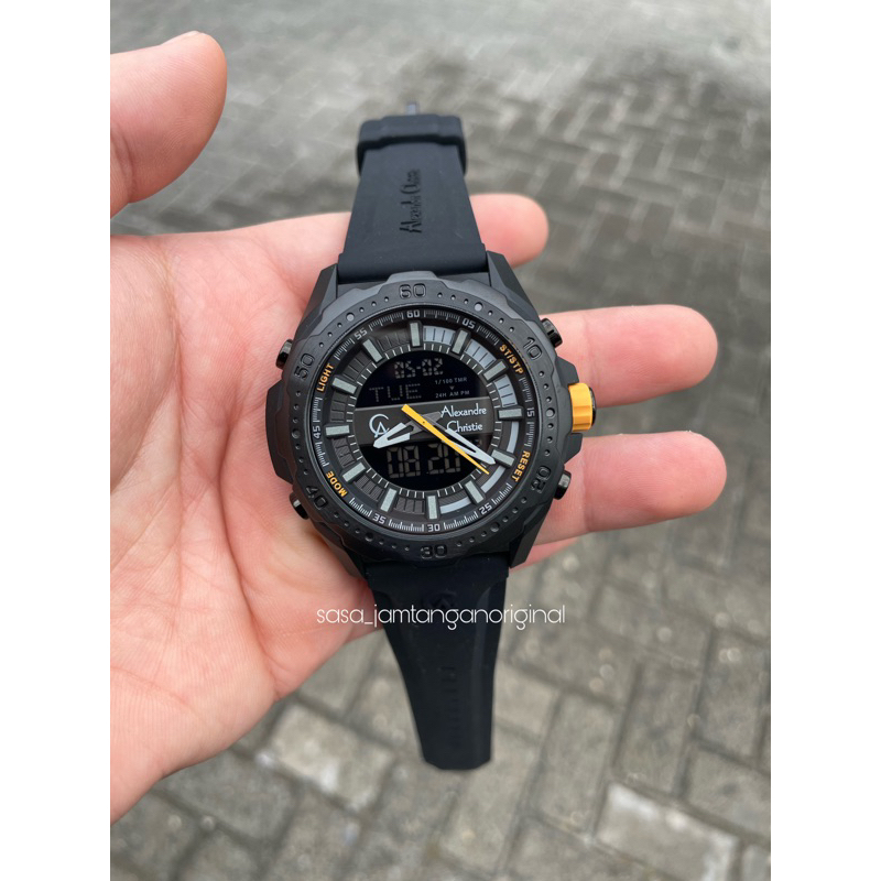 Jam Tangan Alexandre Christie Ac 9370 Original Black Yellow Pria