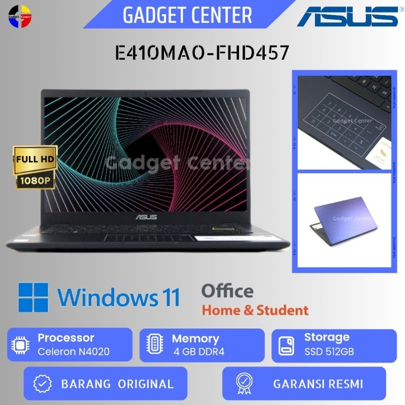 Laptop ASUS Vivobook E410MAO-FHD457 [N4020/4GB/SSD 512GB/W11+OHS/Blue]