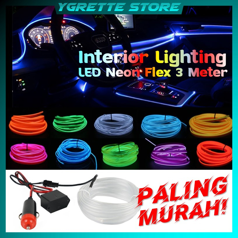 YGRETTE - 3 Meter Car Interior Led Decorative Lamp EL Wiring Neon Strip For Auto DIY Flexible MOBIL lampu