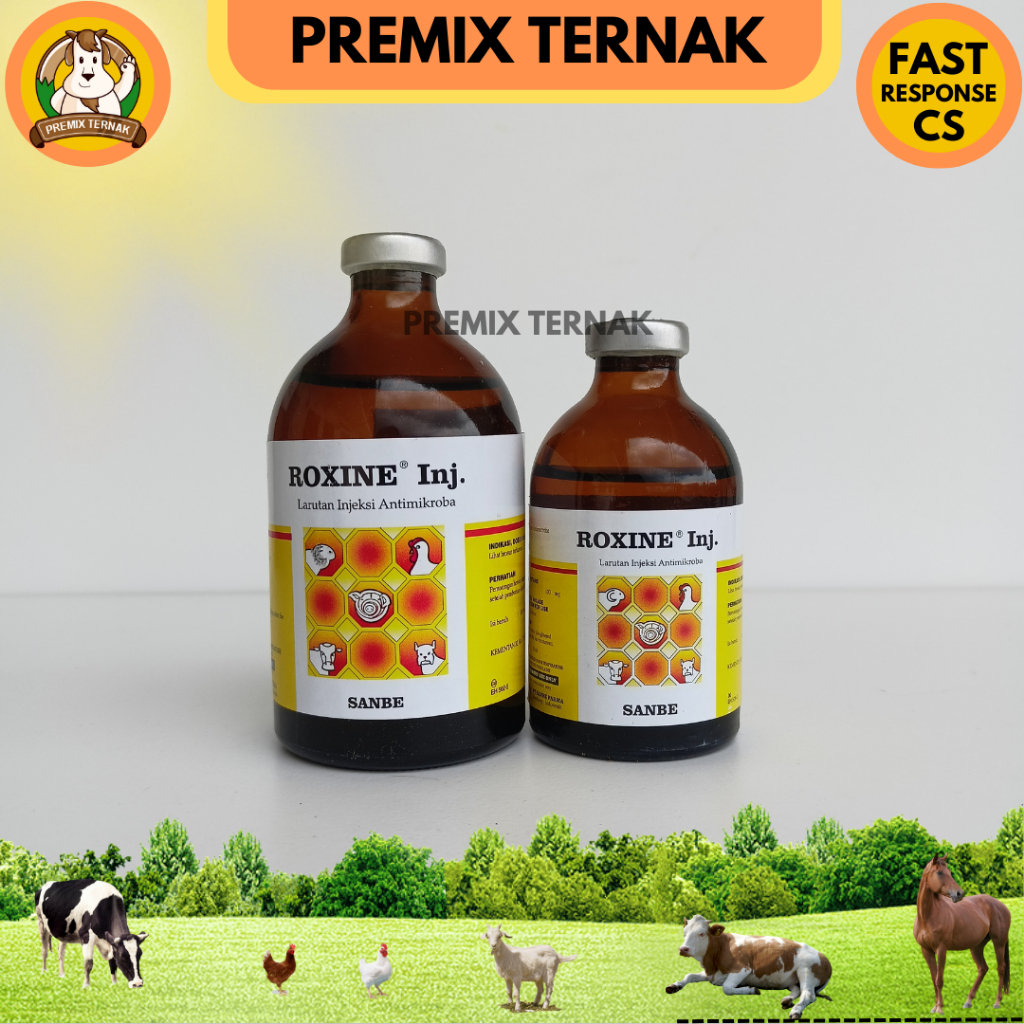 ROXINE 100ML ROXINE 50ML - Antibiotik Sapi kambing - Obat Infeksi Pernafasan CRD Hewan Ngorok Cekres Enrofloxacin