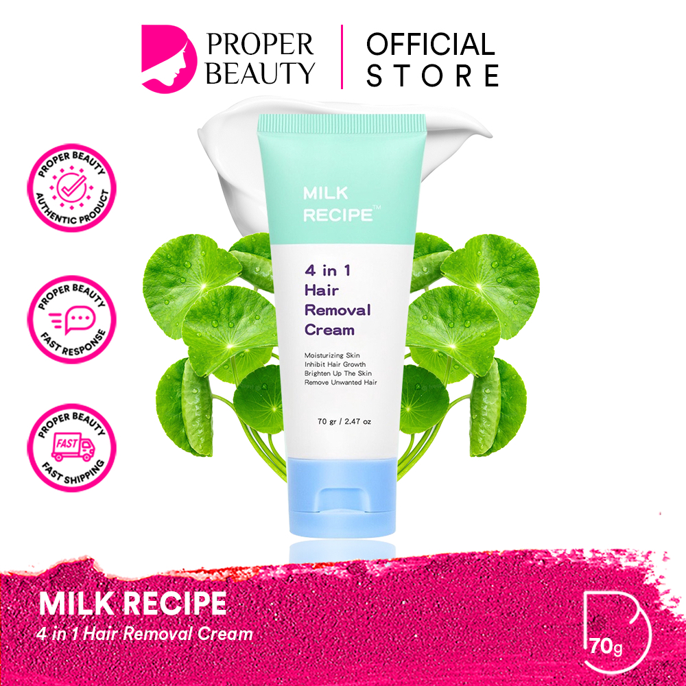 MILK RECIPE 4 in 1 Hair Removal Cream Indonesia / Krim Waxing 70g / Petontok Bulu Ketiak / Moisturizing Skin Inhibit Hair Growth Brighten Up The Skin Remove Unwanted Hair / Melembabkan / Skincare Body Care / Krim Pembersih Rambut Keti Tangan Kaki Tubuh