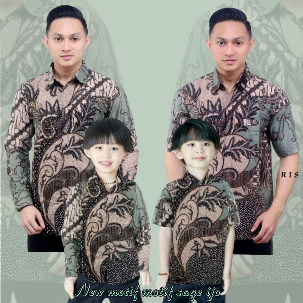 TERBARU Couple sweet || couple batik ayah dan Batik anak cowok BATIK Hijau sage Size M L XL XXL 3XL 4XL 5XL 6XL Batik Terbaru Batik modern