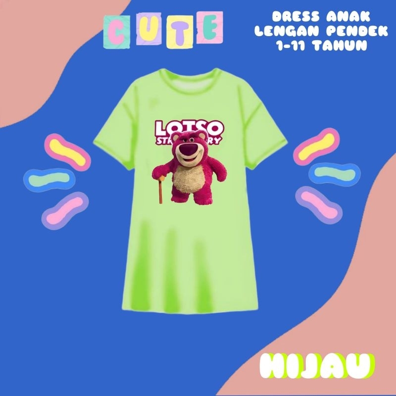 DRES/DASTER ANAK PEREMPUAN 1-11 TAHUN PINKY BEAR CUTE