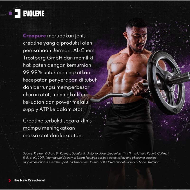 EVOLENE Crevolene Creatine Evolen | isi 330gr 60 serving | BPOM &amp; HALAL | PREVO PRE WORKOUT isi 45sc