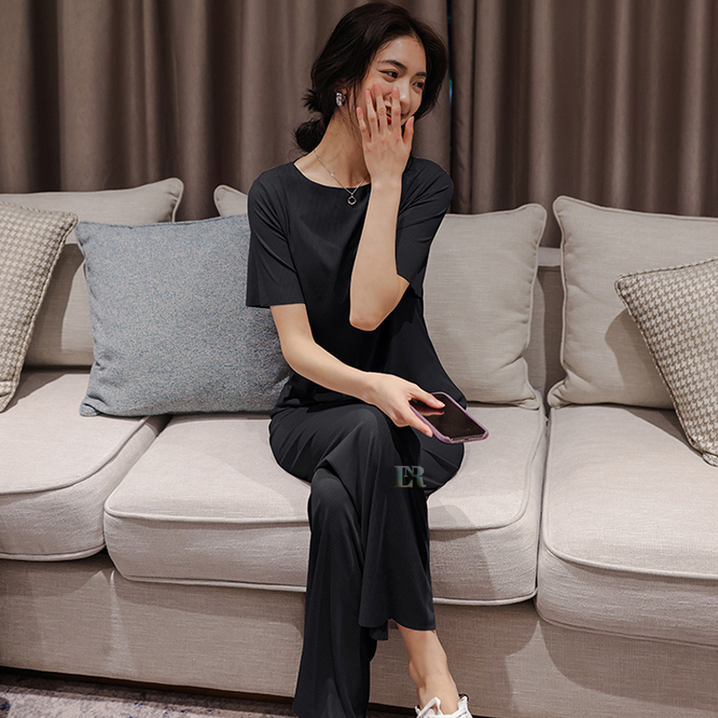LNR Shop Setelan Import One Set Lengan dan Celana Panjang Motif Polos Cuttingan Tanpa Jahit Bahan Ice Silk Piyama Baju Tidur Santai Korea Halus Adem Wanita Dewasa Remaja Perempuan